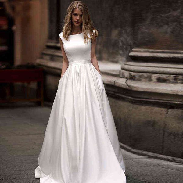 Abito da festa di nozze in raso bianco avorio Robe De Soiree longue Formale semplice robe de soiree sposa futura H0105