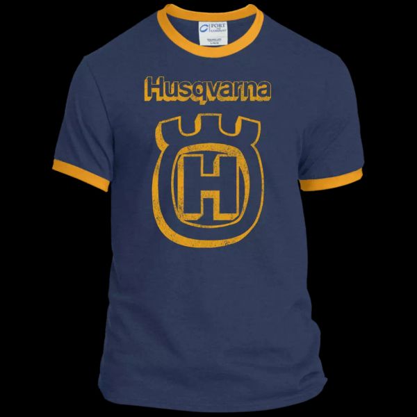 

retro husqvarna - pc54r port & co. ringer t-shirt, White;black