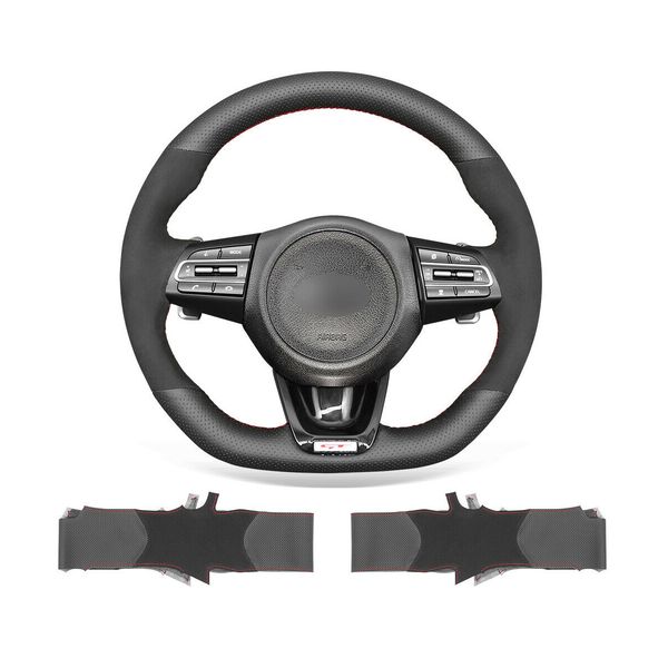 

diy custom soft black suede leather steering wheel cover for kia stinger gt
