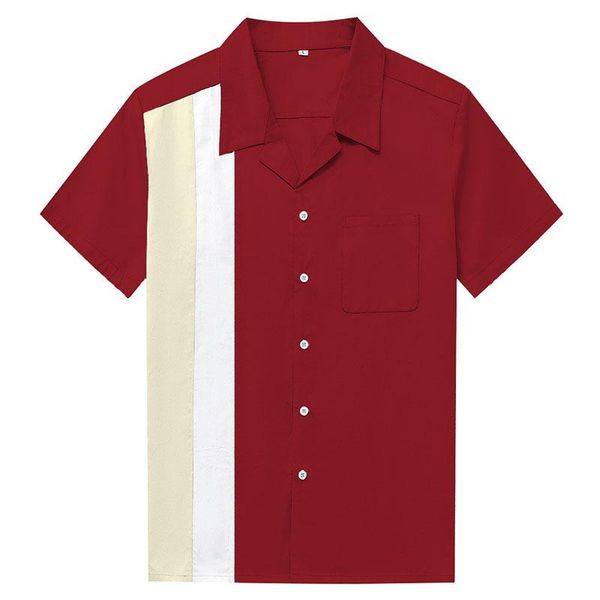 

men's casual shirts vertical striped rockabilly shirt men retro button-down dress cotton short sleeve hombre bowling vintage, White;black