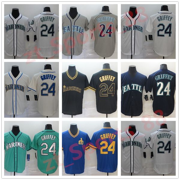 

2021 mariners 24 ken griffey jersey stitched flexbase cool base green grey white beige team color breathable baseball jerseys in stock, Blue;black