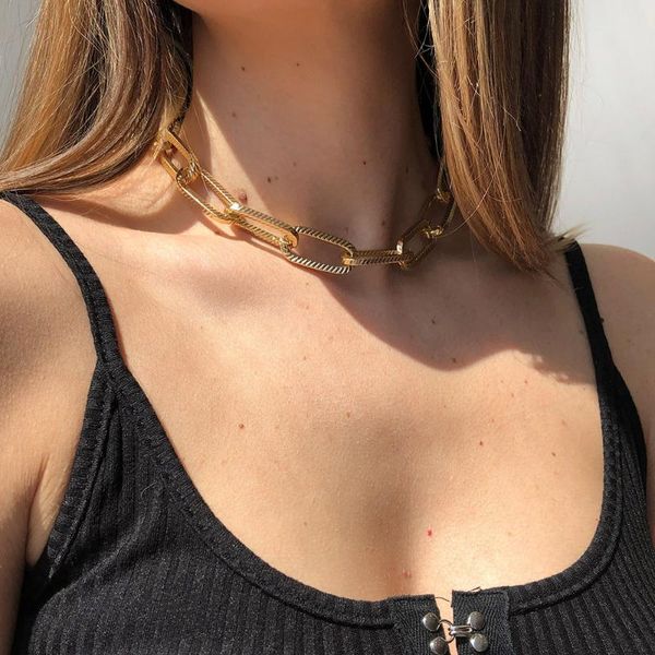 

chains fashion european&american personality texture twist short clavicle chain exaggerated punk hip hop necklace women's jewelry, Silver