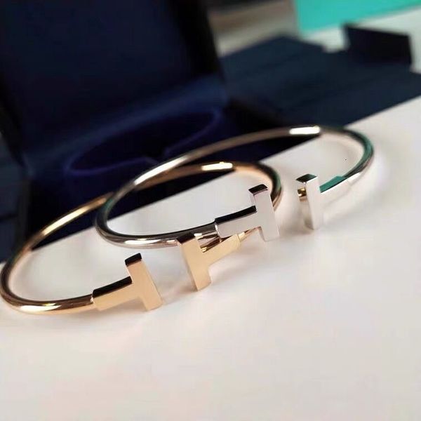 

bangles bracelet t home double bracele 925 serling silver plaed 18k gold face opening elasic bracele rose t-shaped bracele diamond female, Black