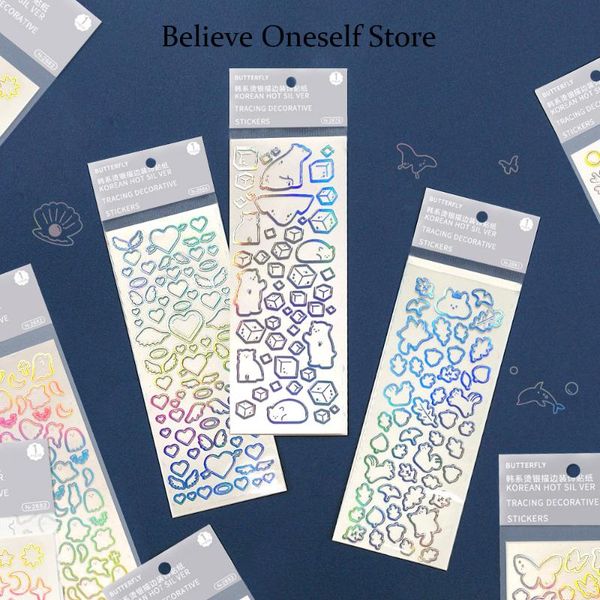

Gift Wrap Silver Laser Girl Sticker Manual Material Scrapbook Log Aesthetics DIY Stationery Happiness