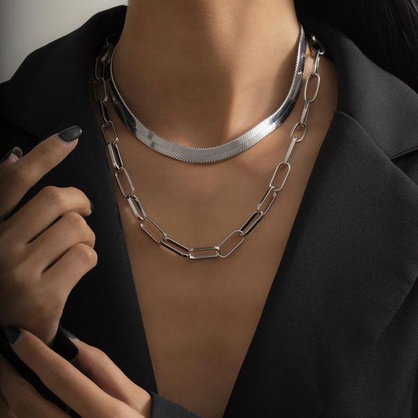 

punk multilayer big chain choker necklaces for women vintage gold sliver color snake chunky thick jewelry chains, Silver