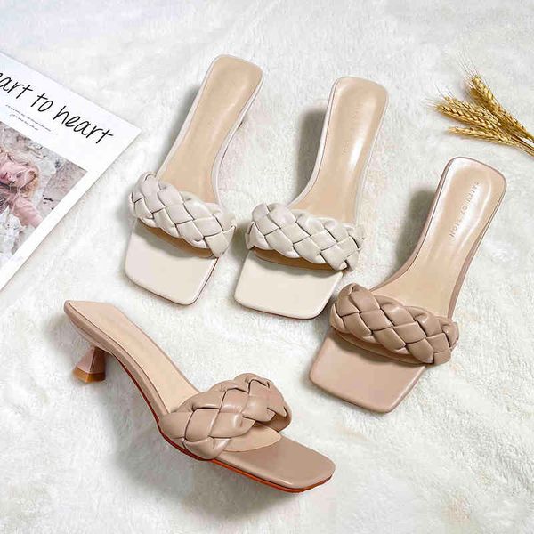 

summer women outside slippers sandals ladies brand design weave thick hoof heel soft comfortable beach bohemian sandal 210520, Black