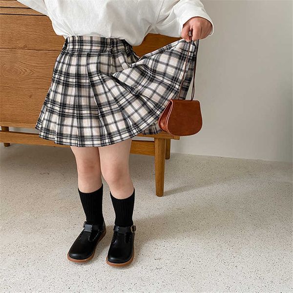 

summer baby girls double-deck pleated skirts korean style kids plaid casual mini skirt clothes 1-7y 210615, Blue