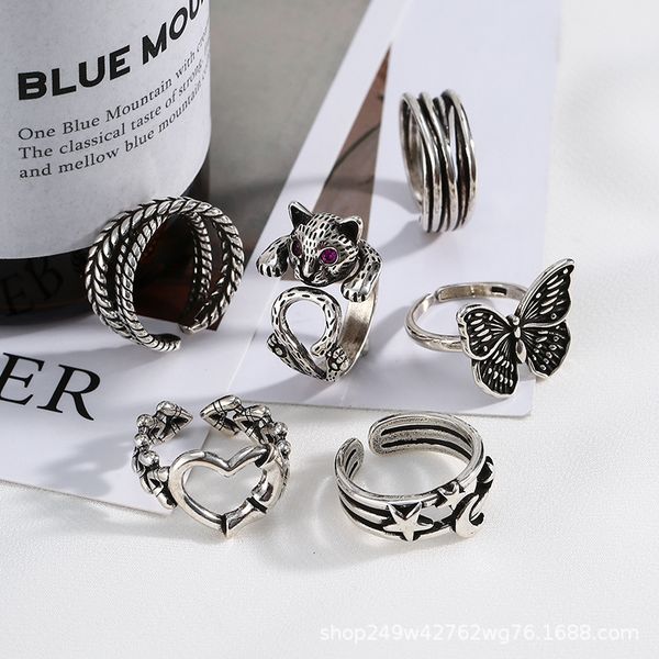 

ring korea dongdamen big butterfly star moon heart female index finger s925 sterling silver fashion personality trend