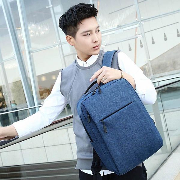 

backpack men's simple solid color creative usb rechargeable anti theft men women casual business computer bag for male