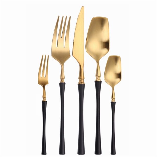 Set di posate in acciaio inossidabile oro nero Forchetta Cucchiai Coltelli Set di stoviglie opache Cucina Tè Cucchiaio da caffè Stoviglie Goccia 211112