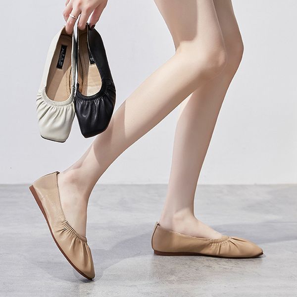 

dress shoes pleated soft sole flats ballet women elastic slip on microfiber leather loafers cozy folds shallow grandma ad0h, Black