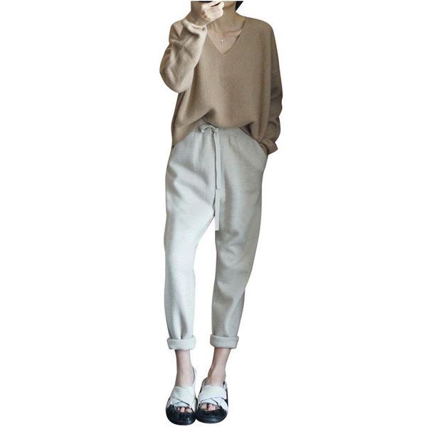 

women's pants & capris casual loose knitted women autumn winter soft comfortable cashmere female harem harlan, Black;white