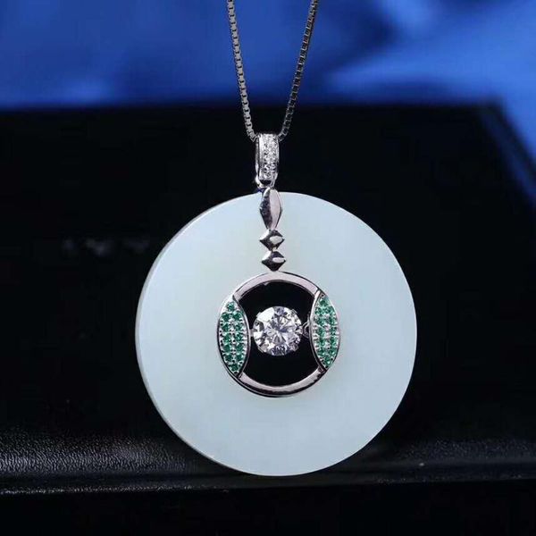 

lockets hetian baiyu silver inlay pendant white jade big h29#