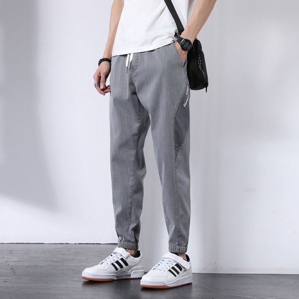 

men's jeans summer classic denim thin streetwear fashion pants for the male casual jogging adjustment solid long size 9c1l, Blue