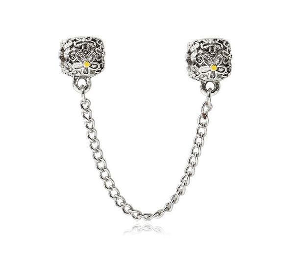 

2019 fit sterling silver bracelet daisy flowerl safety chain european ser clip lock charm fits pandora bracelet jewelry findings xma, Black