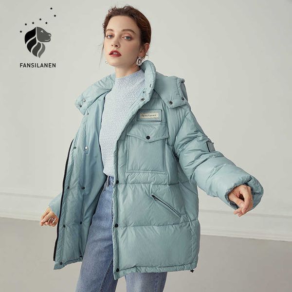 

fansilanen graphene hooded autumn winter down coat women wram light thermal puffer jacket female casual blue parka 210607, Black