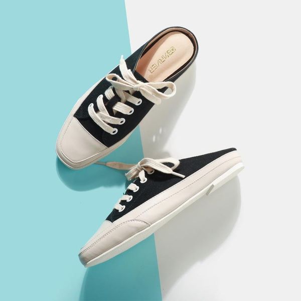 

slippers low shoes flat fabric rubber pu canvas rome basic, Black