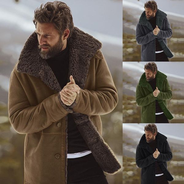 

men's trench coats winter men coat fashion fleece lined thick warm woolen overcoat male wool blend plus size brand clothing, Tan;black