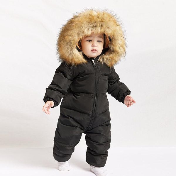 

jumpsuits baby boys girls cold winter down romper children's real fur collar thickened warm jumpsuit toddler white duck overalls, Blue
