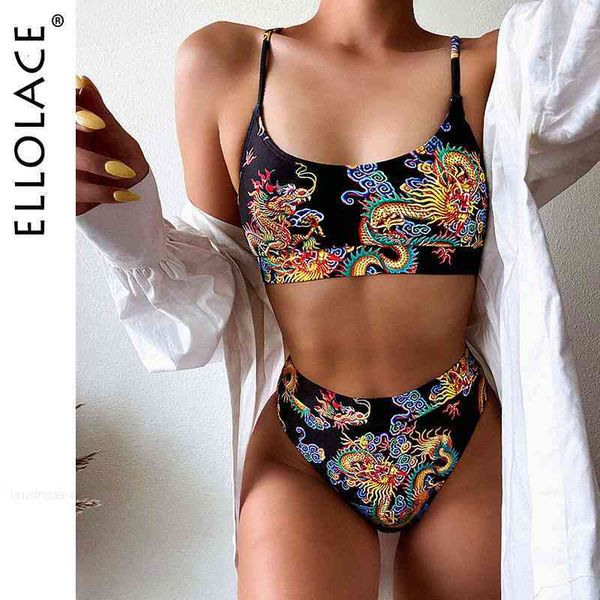 

separate ellolace 2021 swimsuit bikini clothes dragon swimwear woman women beach high waist bathing suit, White;black