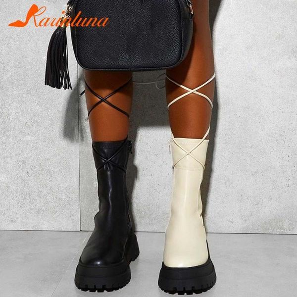 

boots female shoes fashion ins round toe solid lace-up ankel zip up tire sole platform1, Black