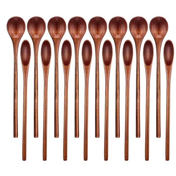 

spoons 16 pcs wooden coffee spoon long handle mixing teaspoon manual stirring for kitchen