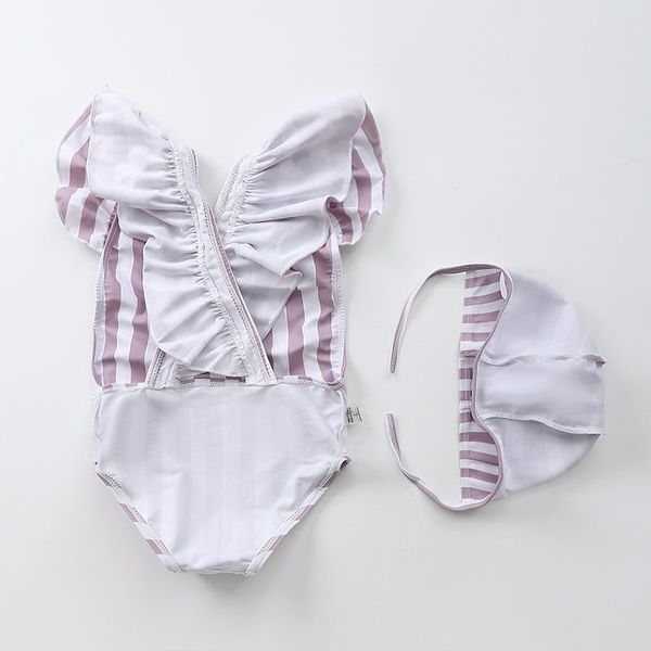 

baby girls swimsuits with ruffles hat one piece sleeve western swimwear beach wears wholesale one-pieces, Black