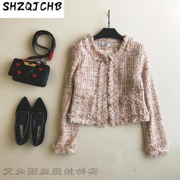 

pale golden rice age reduction classic temperament round collar short hair tassel small sweet wind coat women's wool & blends, Black