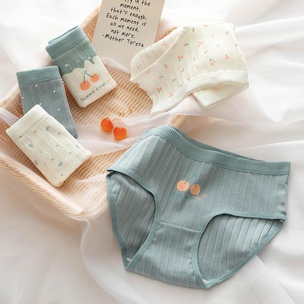 

women's panties 4 pieces/lot women cotton briefs female underwear gray underpants cartoon litchi cute girl's intimate knickers, Black;pink