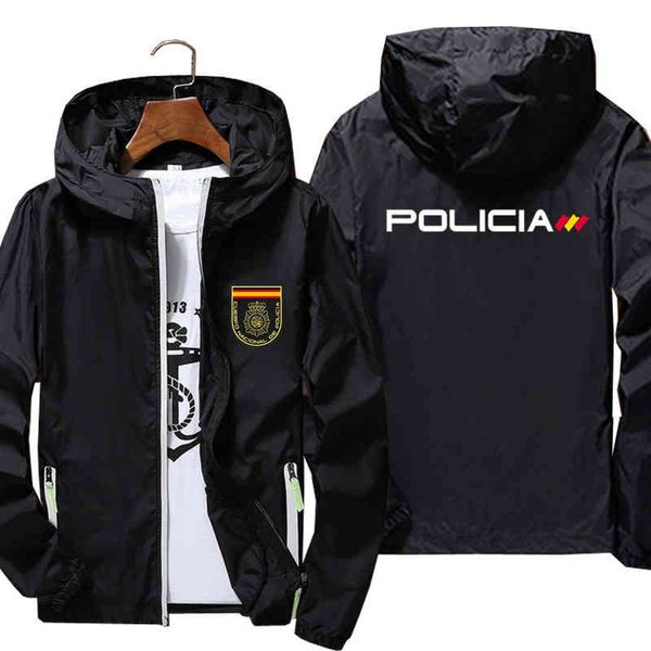 

mens pana policia spain national police upr anti riot geo go street thin reflective windbreaker zipper et coat 7xl, Black