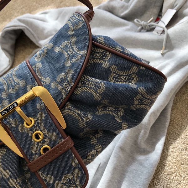 

factory mid celi denim * retro old flower bone bag with half moon underarm color matching luxuryss designerss yw