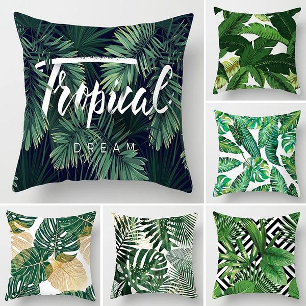 

pillow case green leaves pillowcase tropical plants sofa cushion cover throw decorative for living room home decoration
