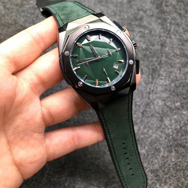 

7-mens gold watches leather strap screw embedded in rubber case design business models sports luxury fashion brand quartz chronograph, Slivery;brown