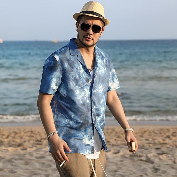 

men's casual shirts summer short sleeve printed shirt vacation beach style flower half s, White;black