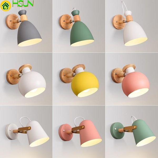 

led wall lamp sconce modern wood reading lights for aisel foyer stairs indoor pink greencolor bedside nordic wroughtironfixture