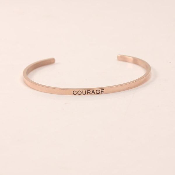 

bangle stainless steel open 3 color hand imprint courage engraved, Black