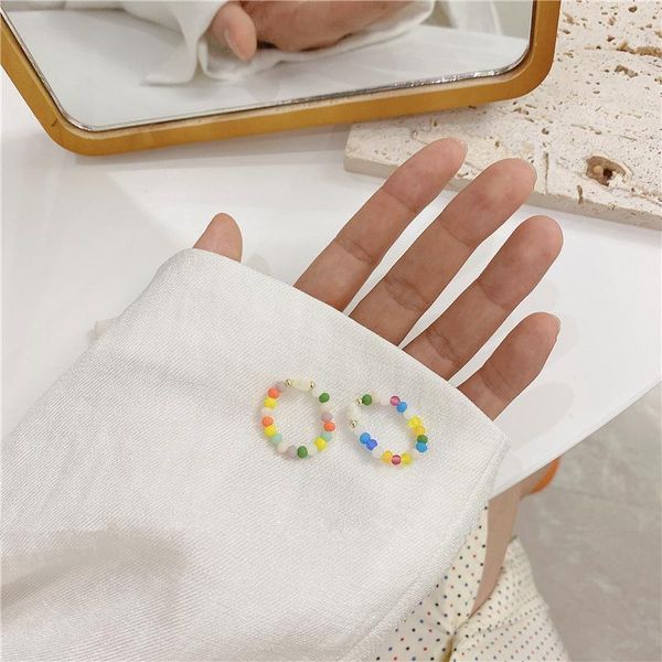 

wedding rings 2021 women fashion candy color imitation pearl beaded white heart ring for female chic handmade jewelry accessories, Slivery;golden