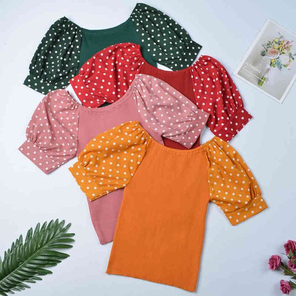 

women's t-shirt shintimes fashion thin knit t chiffon patchwork short sleeve tshirt polka dot casual tee femme ozzg, White