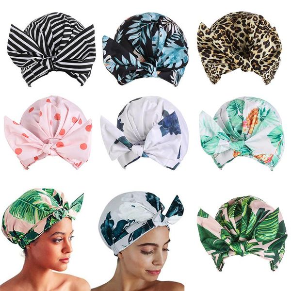 

bowknot shower caps waterproof salon spa reusable cap home adjustable protect hair dry cover bathroom supplies