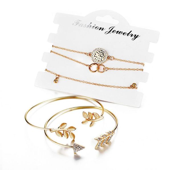 

5pcs/set elegant gold leaf arrow bracelet & bangle charm circle chain braclet for women fashion jewelry, Black