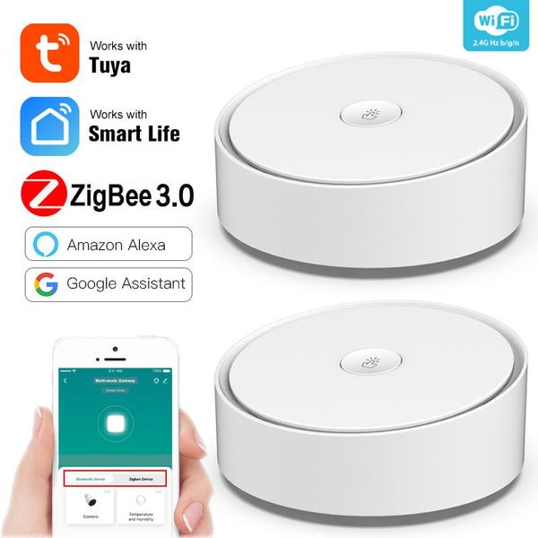 

smart home control tuya multi-mode gateway zigbee 3.0 wifi bluetooth mesh hub work with app voice via alexa google