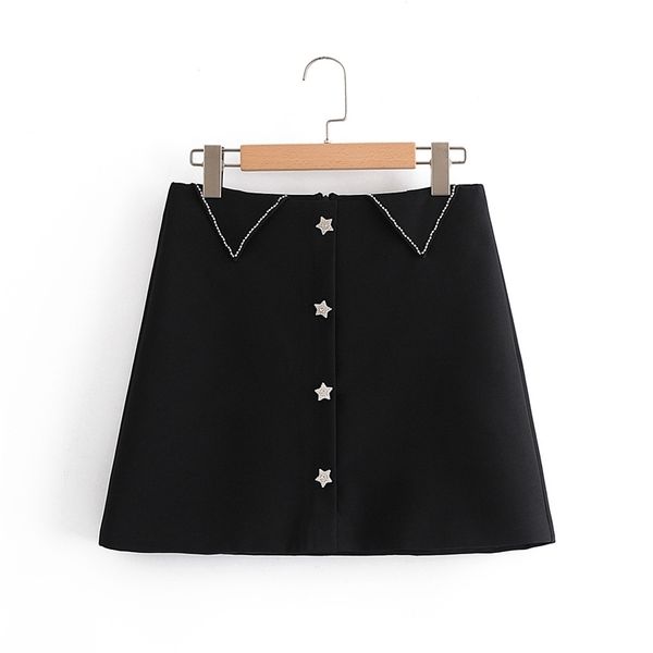 

fashion women skirts spring summer flash diamond mini skirts black stars buttons styled bottoms 210524