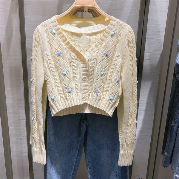 

women's sweaters urbfhm beginning of spring yellow cream flower embroidered trico cardigan hollow out jacket yl04r9de2000 brm1, White;black