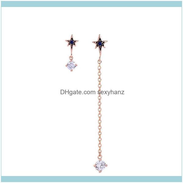 

earrings jewelrysimple design earring romantic vintage long asymmetry star zircon copper for women handmade wholesale gift dangle & chandeli, Silver
