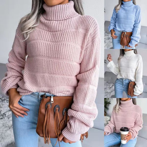 

2021 winter popular long sleeve high neck sweater women knitted plain women's round necks pullover, White;black