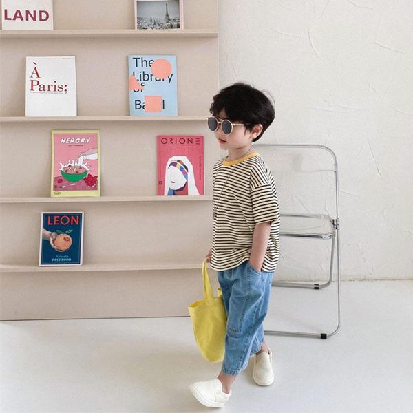 

jeans children's pants 2021 summer boys' and girls' nine point wide leg 3-60, Blue