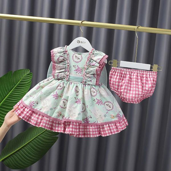 

girl's dresses 2021 summer children spanish floral dress lolita princess baby vintage plaid ball gown infant 1st birthday party mj001, Red;yellow