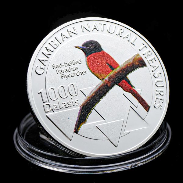 

10pcs non magnetic silver plated gambian natural bellied paradise flycatcher bird african medal souvenirs coin animal collectible coins