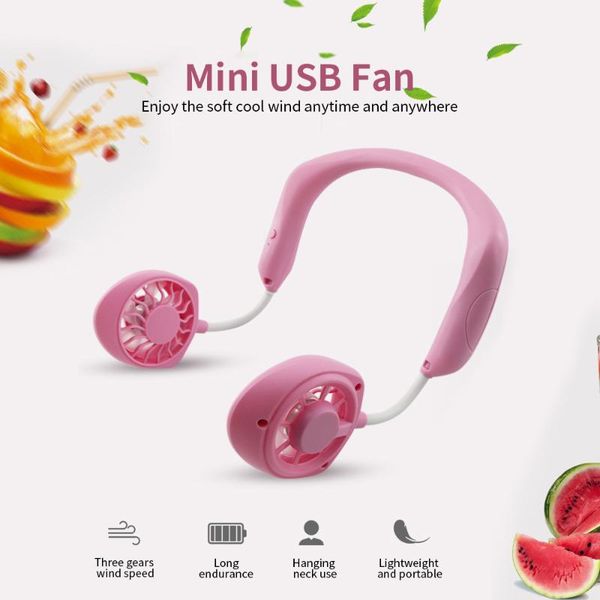 

electric fans portable neck fan usb rechargeable mini 3-gear wind speed 360Â° rotation air cooler for home sport travel