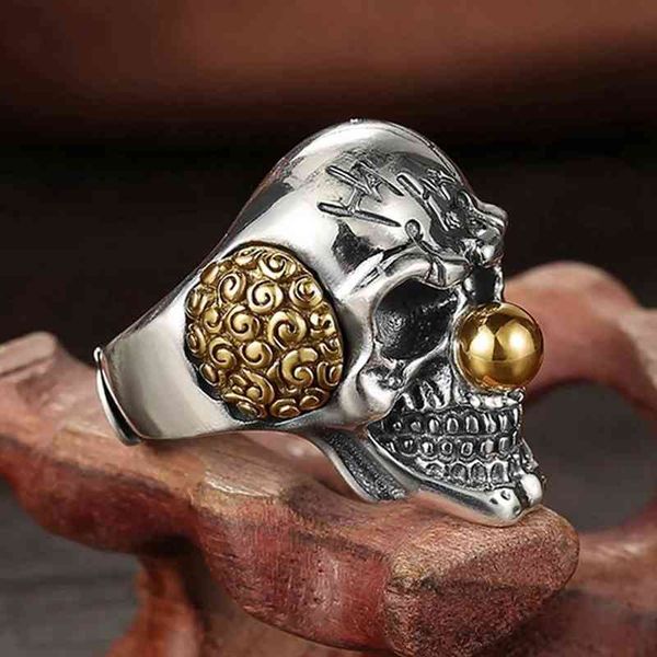 

designer rings fashion men skull ring joker face with letter knuckle alloy vintage man jewelry funny clowns party gift, Golden;silver